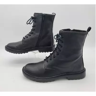 Mudd Woman's 9M Maurice Black Leather Boots Combat Lace Up/Zipper Boots 1  Heel • $34.50