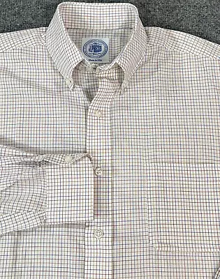 J Press Shirt Mens 15 32 White Blue Red Check Business Oxford OCBD Made In USA • $39.95