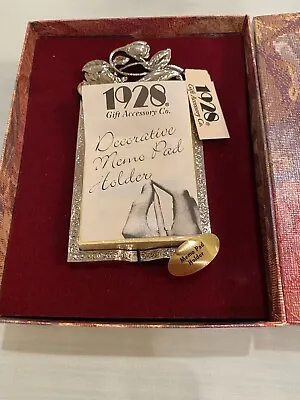 1928 Gift Accessory Art Nouveau Style Silver Tone Metal Memo Pad Holder • $20.99