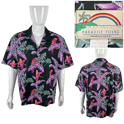 Paradise Found Mens XL Magnum PI Parrot Hawaiian Shirt Made USA Black Vintage • $83.32