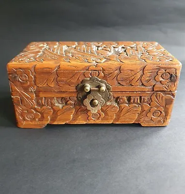 Vintage 1950s Chinese Carved Camphor Wood Box Jewelley Trinkets VGC • £35