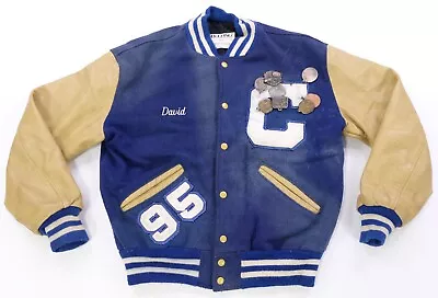 Rare Vintage DELONG Dale Blue Boys High School Class Of 95 Varsity Jacket 90s M • $49.99