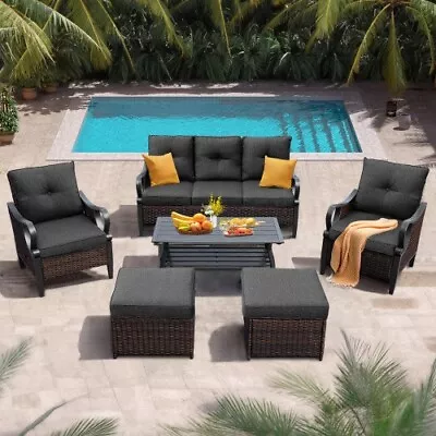 6 Pcs Patio Furniture Set Wicker Modern Outdoor Conversation Sets W/ 3-Seat Sofa • $992.31