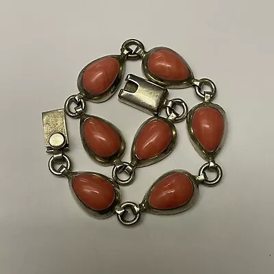 VTG Mexico Natural Pink Coral Bracelet 925 Sterling Silver 28.5g Size 8” • $35