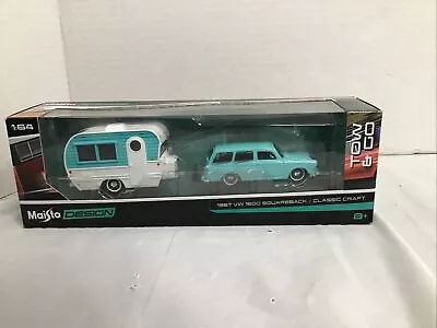 Maisto Design Tow & Go 1967 VW Volkswagen Squareback W Camper Trailer 1/64 • $15