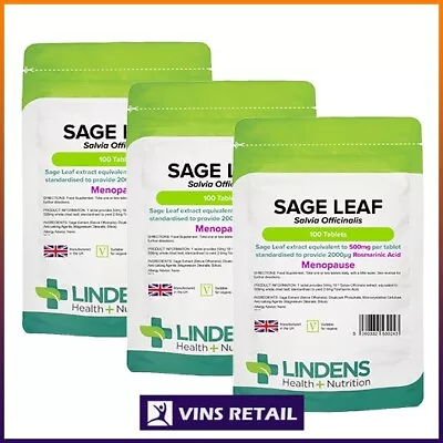 Sage Leaf 500mg - 300 Tablets - For-Women- Lindens (Pack Of 3) Wholesale • £19.99