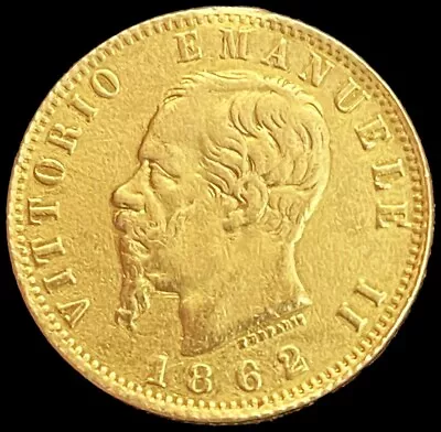 1862 Gold Italy 20 Lire 6.45 Grams Vittorio Emanuele Iii Coin *mount Removed* • $349.44