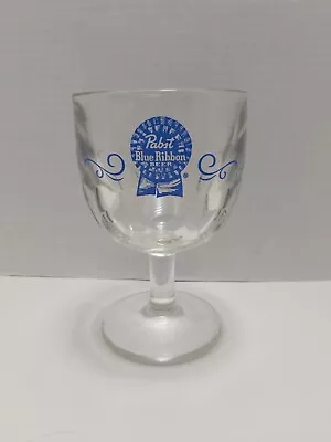 Pabst Blue Ribbon Vintage Goblet Glass Thumbprint Pattern Pedestal Footed • $12