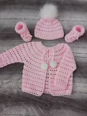 Crochet Baby Cardigan Set Hand Made. Pet And Smoke Free Home. • £14.99