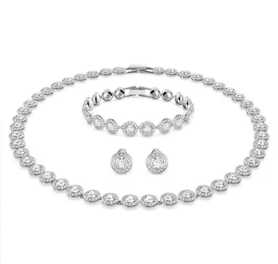 Angelic 3 Pc Set Necklace Earrings Bracelet Crystal Tennis Rankins UK Seller • £89.99