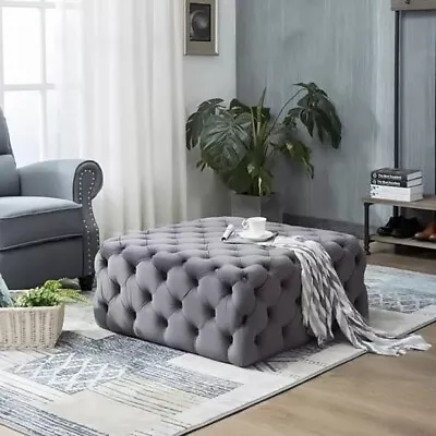 Square Chesterfield Coffee Table Fabric Living Room Reception Table Footstool • £139.95