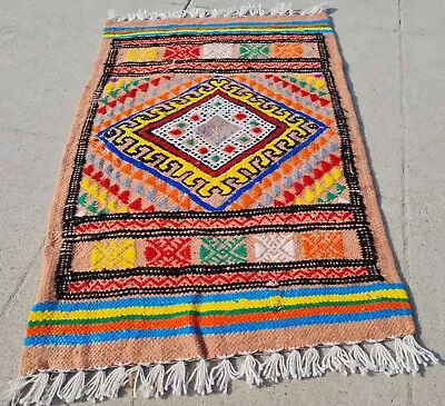 Hand Knotted Vintage Morocco Kilim Kilim Wool Area Rug 1.7 X 1.0 Ft (1365 KAR) • $24.99