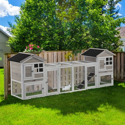£219.99 • Buy 2-In-1 Wooden Rabbit Hutch W/ Double House, Run Box, Slide-Out Tray, Ramp