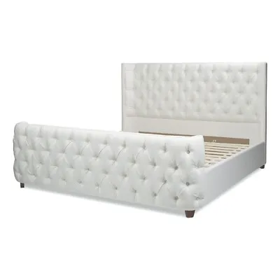 Geneva Curved Wing Upholstered Platform Bed Frame King Antique White Polyester • $976.76