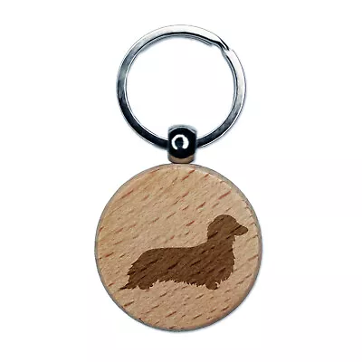 Long Haired Dachshund Dog Solid Engraved Wood Round Keychain Tag Charm • $9.99