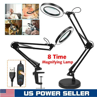 $20.99 • Buy 8X Desk Table Clamp Mount LED Magnifier Light Lamp Magnifying Glass Lens Diopter