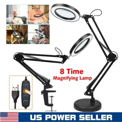 $20.99 • Buy 8X Desk Table Clamp Mount LED Magnifier Light Lamp Magnifying Glass Lens Diopter