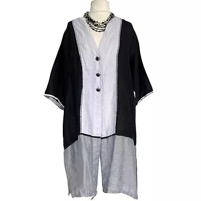 Kasbah Box 2 Grey Tunic Button Front Top Jacket Linen Lagenlook 20 / 22 Box2 • £32.99