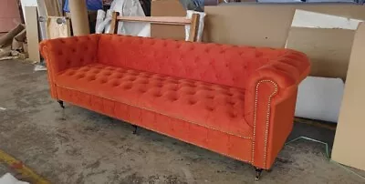 Brand New Hand Made Orange 4 Seater Velvet Chesterfield Sofa • £198
