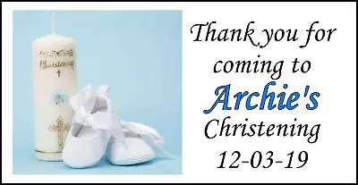 £2.30 • Buy 48 Personalised Christening Blue Party Stickers Labels Party Bags Sweet Cones