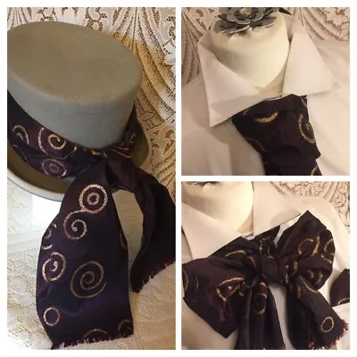  CLARET & GOLD SWIRLS CRAVAT JABOT TIE SCARF &/OR HANKY - Gothic LARP Steampunk  • £4.70