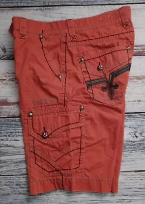 Rock Revival Cargo Shorts Sz 36 Embroidered Button Pockets Orange Cotton Euc  • $59.90