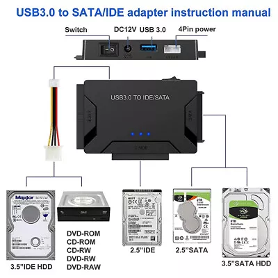 Universal 2.5 /3.5  SATA/IDE Hard Drive Adapter USB 3.0 To SATA IDE Converter AU • $29.59