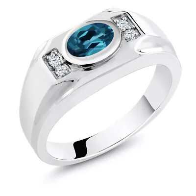 Men's 925 Sterling Silver London Blue Topaz And White Created Sapphire Ring • $67.99