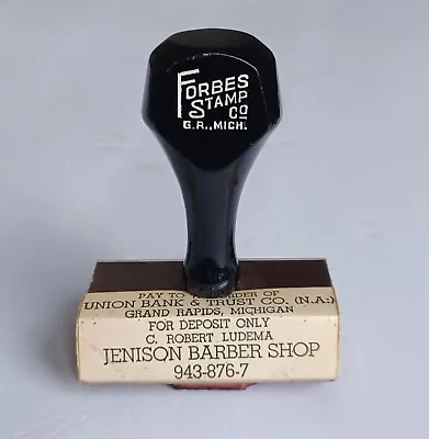 Vintage Barber Shop Forbes Rubber Stamp Jenison Grand Rapids Union Bank Michigan • $167