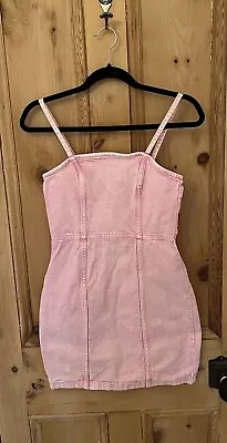 H&M Denim DRESS Size 8 PINK Short Cotton STRAPPY • £5