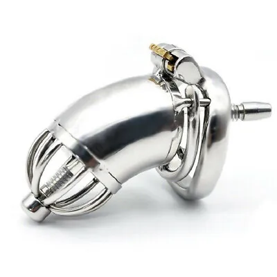 Stainless Steel Male Chastity Cage Device Long Metal Locking Belt For Men CC114 • $18.89