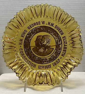 Rare King George Vi Queen Elizabeth Coronation 1937 Amber Glass Ruffled Bowl • $9.99