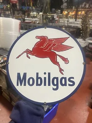 Vintage Mobil Gasoline Porcelain Pegasus Mobilgas Oil Service Station Pump Sign • $129.99