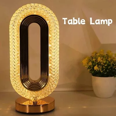 Modern Luxury Oval USB Rechargeable Crystal Table Lamp Living Room Bedroom Bedsi • $25.63