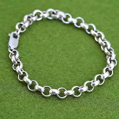 6.75  6mm Vintage Sterling Silver Charm Bracelet 925 Bold Circle Link Chain • $34.20