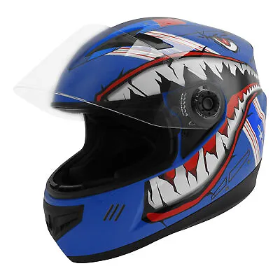 Youth Motorcycle Helmet DOT Full Face Kid Bike Shark Marine Blue Size M L XL XXL • $45.99