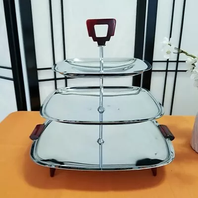 Glo Hill MCM Atomic Space Age Serving Tray -Bakelite - 3 Tier Serving Tray • $63.01