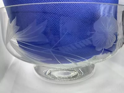 Romania Crystal Footed Serving Bowl With Etched Flowers And Leaves 8.5 X4.5  • $8.50