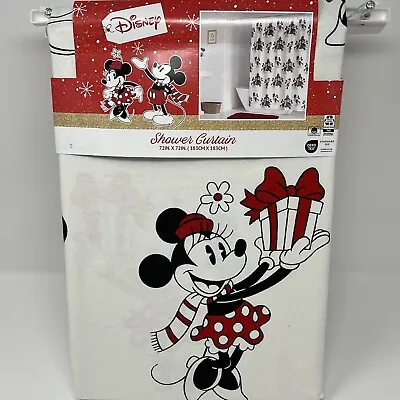 Disney Mickey Mouse Shower Curtain 72”x72” Christmas Minnie Tree Gifts Seasonal • $45.04