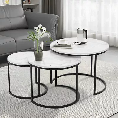Coffee Table Set Of 3 Modern Nesting Marble Effect Top Stacking Sofa Side Tables • £85.95