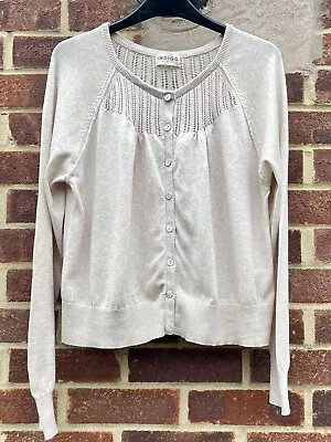 Marks & Spencer M&S Indigo Cream Beige Cotton Fine Knit Cardigan Size 16 • £1.20