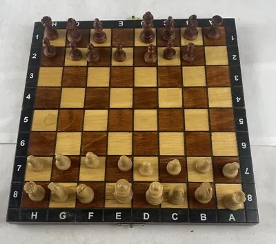 Wooden Missing Pieces Chess Set 10” Vintage Folding Inlay Label Game Board • $27.45