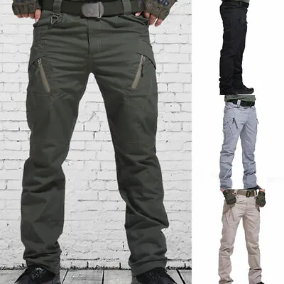 Mens Waterproof Tactical Work Trousers Cargo Pants Combat Fishing Hiking Outdoor • £21.19