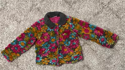 EXCELLENT CONDITION STUNNING Girls HANNA ANDERSSON Floral Fuzzy PLUSH Coat SIZE • $40