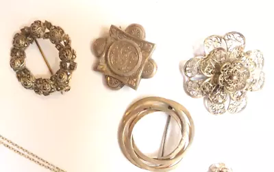 Vintage Jewellery 2 Hallmark Silver Brooches And 2 Silver Tested But Unmarked • £15