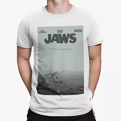 Jaws Grey T-shirt -  Movie Poster 70s 80s Shark Movie Film Retro Yolo Gift • £7.19