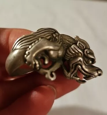 Vintage Asian Dragon Ring Silver Tone 3/4  Diameter • $20