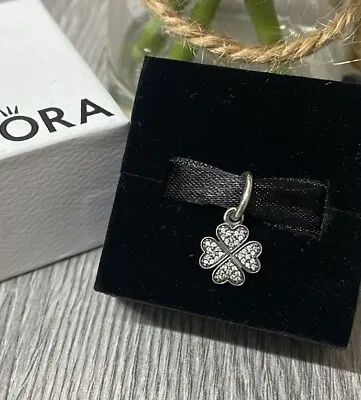 💖 Genuine Pandora Pave Four Leaf Clover Dangle Charm Bead S925 ALE Gift Silver • £18.10