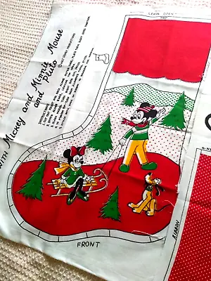 Set Of 2 Mickey Minnie Mouse Xmas Stockings FABRIC PATTERN Ameritex Screen Print • $9.98