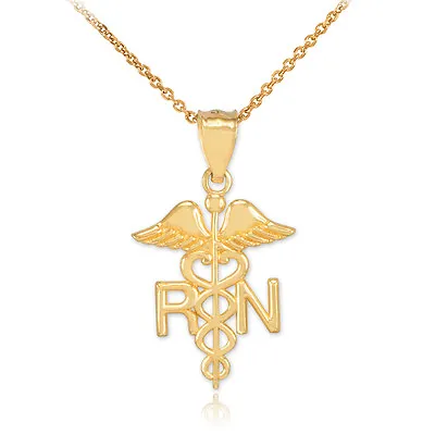 10k Yellow Gold Medical RN Registered Nurse Pendant Necklace • $209.99